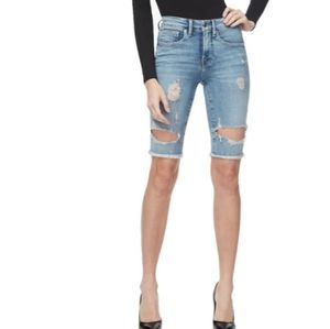 Good American High Rise Bermuda Distressed Denim Shorts Size 00/24